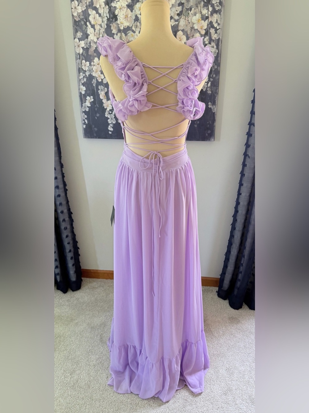 Lace-Up Back Lavender Maxi Dress with Ruffle Straps - Picture 6 of 9